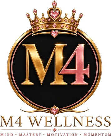 M4 Wellness CA emblem — a gold crown over the M and the 4, holding the four pillars